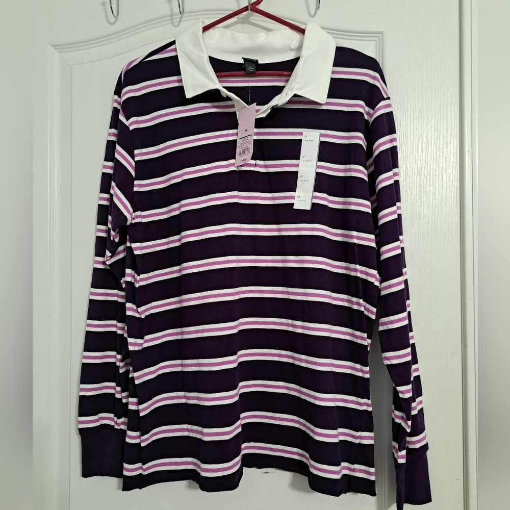 NEW Purple Striped Unisex Mens or Womens Oversized Rugby Polo Cotton Shirt